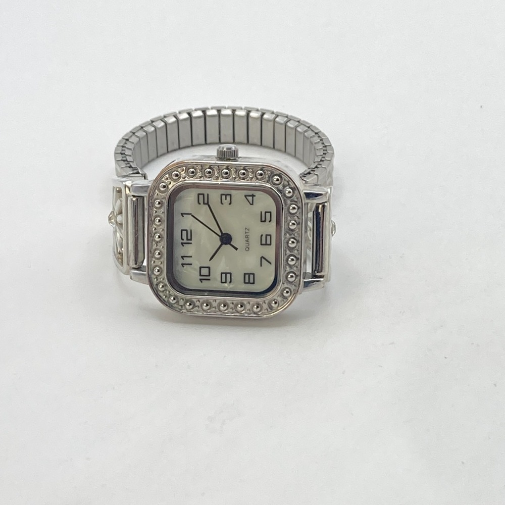 Modern Women's Watch 25mm Silver Tone Floral Stretch Band Crystals New Battery - Picture 12 of 14